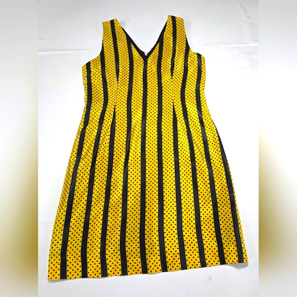 Yellow and Black Polka Dot A- Line  Dress Size S-M
